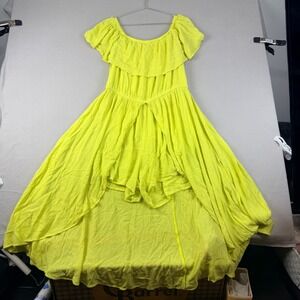 Torrid Womens Neon Yellow High Low Romper Maxi Dress Ruffle Off Shoulder Size 1